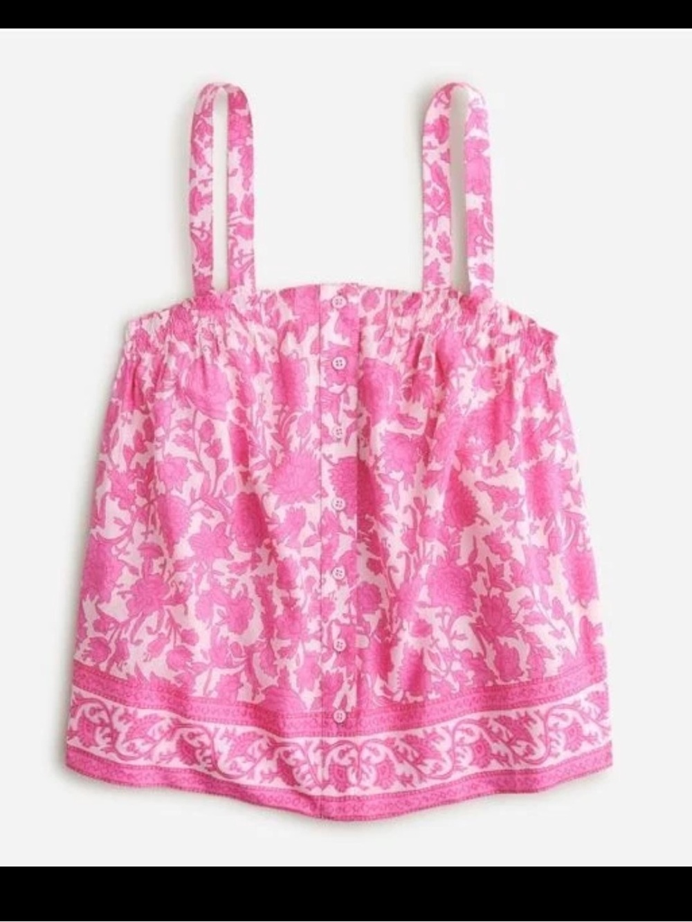 J.Crew Pink Rosebud Floral Smocked Tank Top Medium Button Front Cottagecore Boho